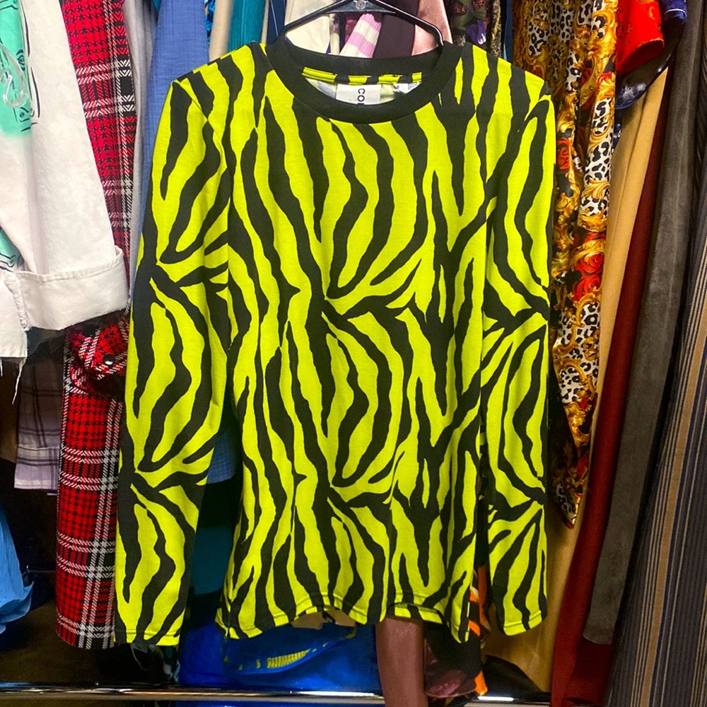 COLLUSION Lime Green Zebra Print Long Sleeve Tunic/Dress